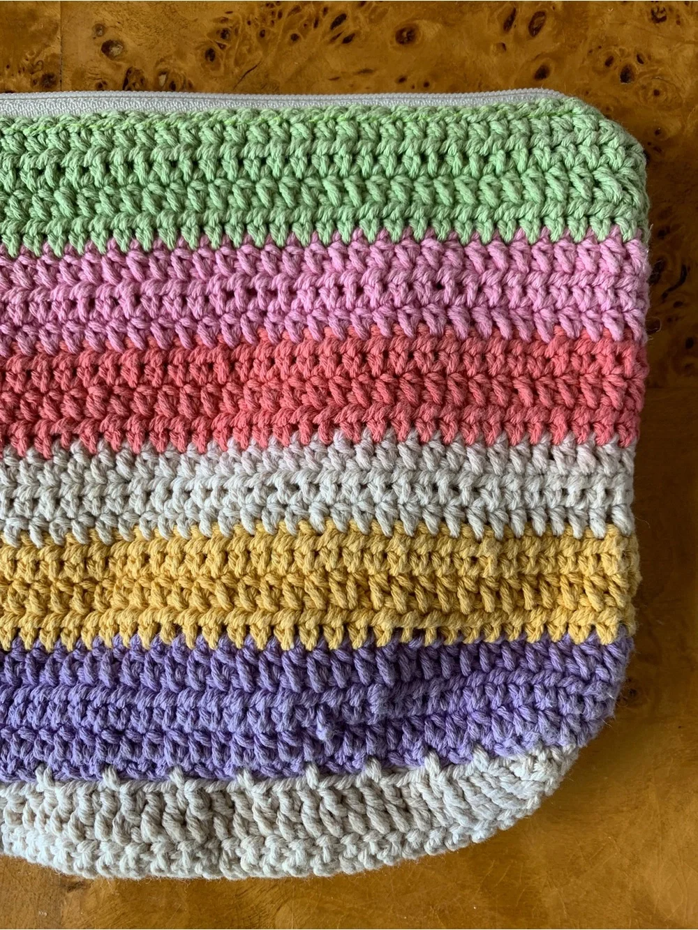 Shiraleah Cream Multicolor stripe crochet canvas clutch